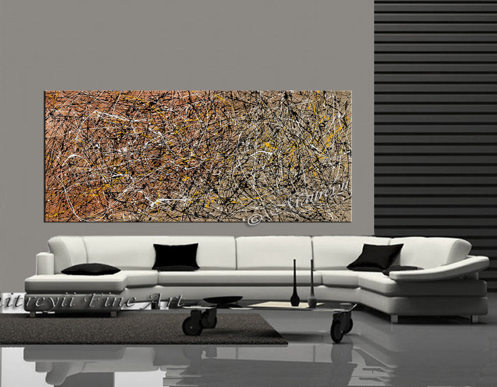 Oversized Jackson Pollock inspired abstract painting for living room
