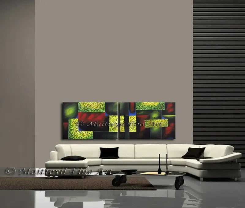 Modern texture painting for sale showcasing vibrant colors in a stylish living room setting.