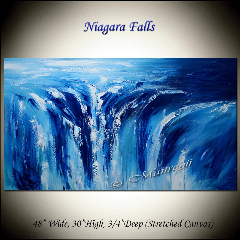 Falls Landscape Wall Art depicting a stunning view of Niagara Falls in vibrant blue tones on canvas.