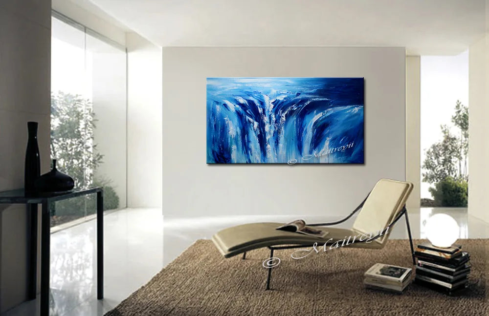 Falls Landscape Wall Art depicting Niagara Falls in a modern living room setting with elegant decor.