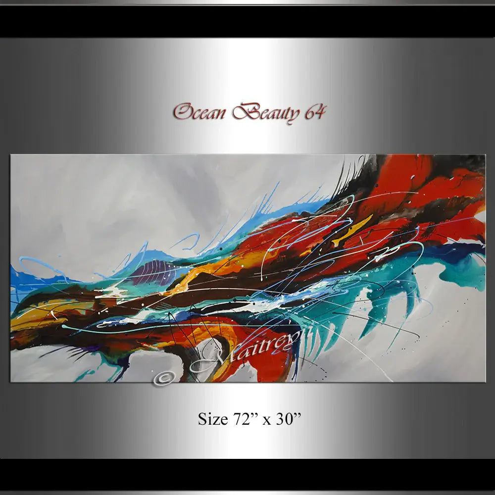 Large Ocean Art Oil Painting | Modern wall art titled Ocean Beauty 64 features vibrant colors and dynamic movement.
