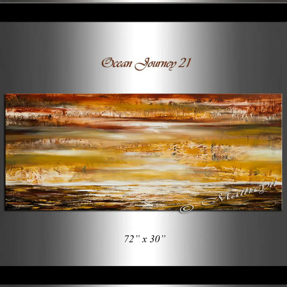 Large Ocean Art Oil Painting showcasing calming hues of orange and gold in a modern seascape design.