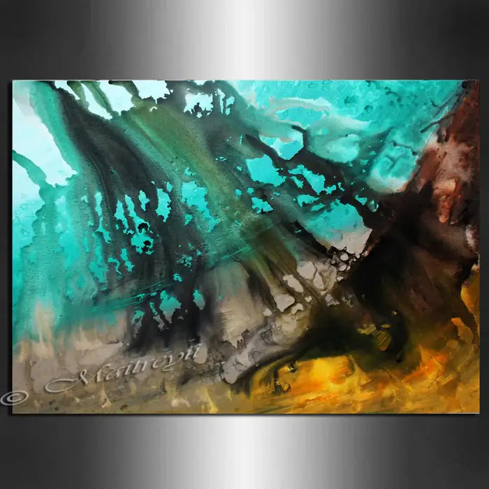 Modern Wall Art Decor showcasing an ocean abstract painting by Maitreyii with vibrant colors and dynamic wave patterns.