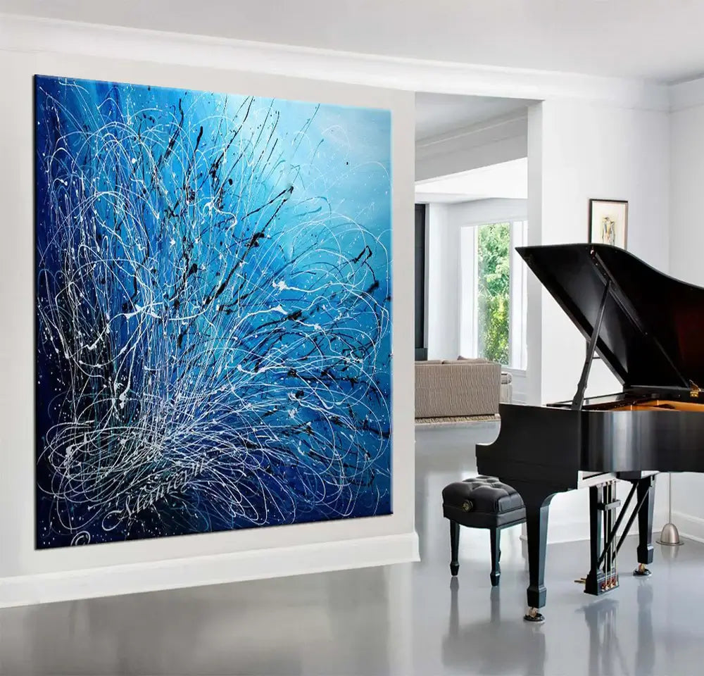 Blue Modern Abstract Wall Decor – Jackson Pollock Inspired Artwork