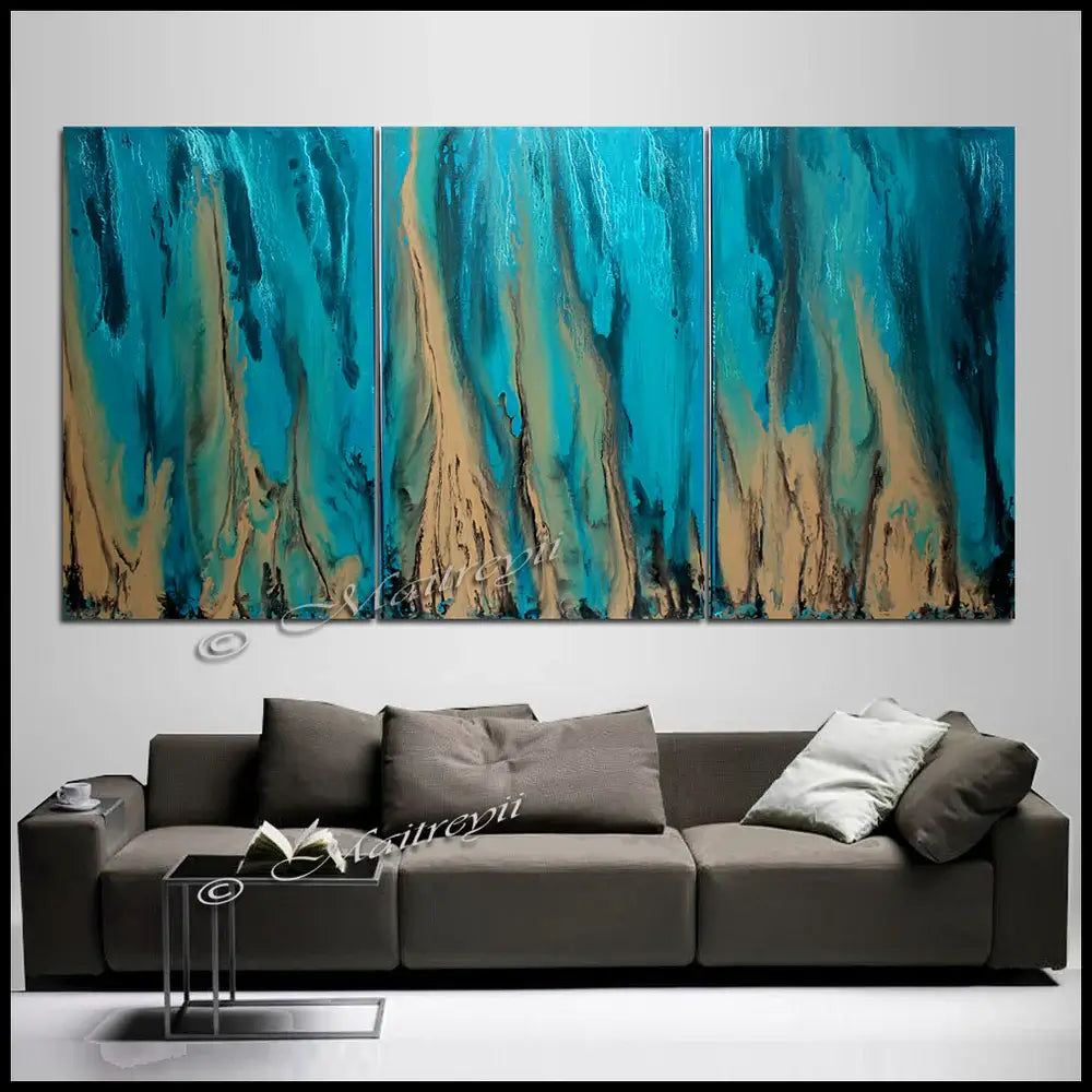 Handmade Teal Ocean Painting by Maitreyii