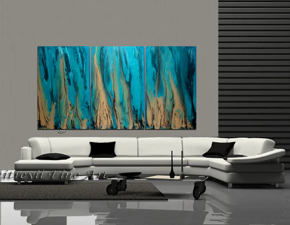Teal Ocean Paintings Abstract art Ocean Beach Decor Turquoise Large Painting Wall Art- Ocean Beauty 88