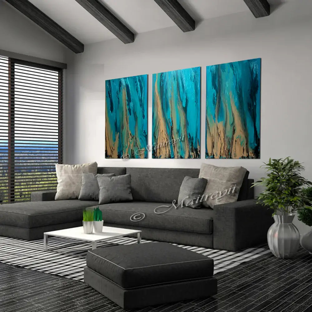 Handmade Teal Ocean Painting by Maitreyii