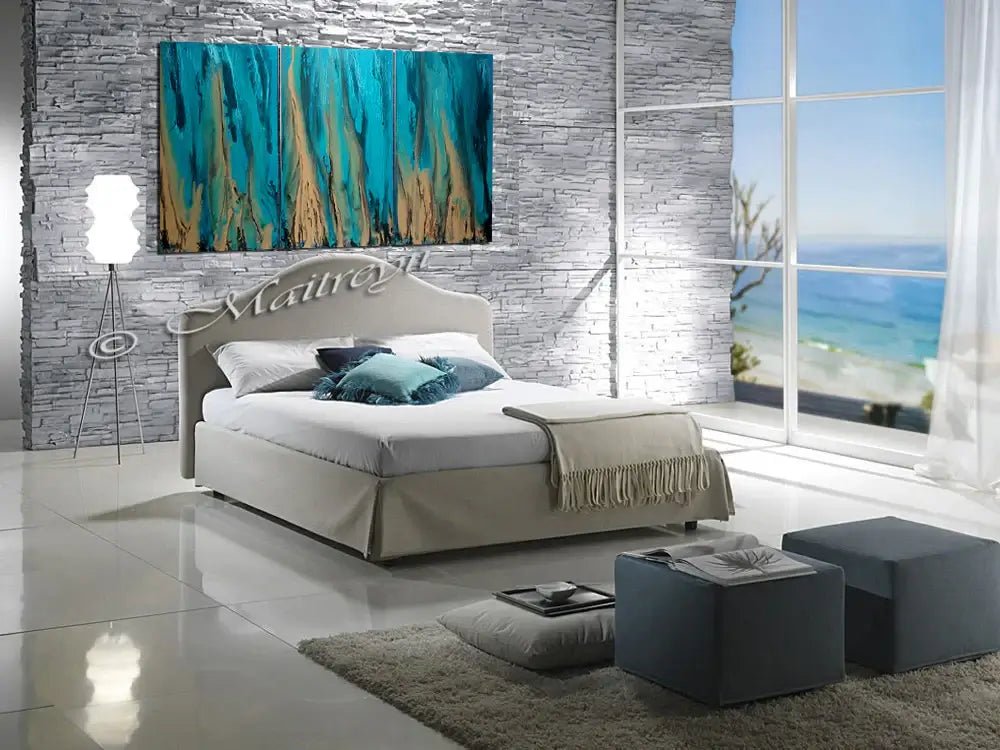 Handmade Teal Ocean Painting by Maitreyii