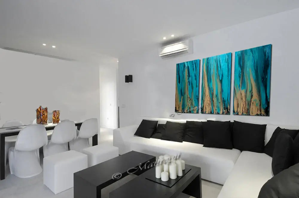 Handmade Teal Ocean Painting by Maitreyii