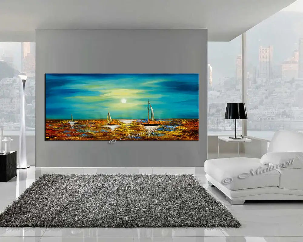 Large Ocean Art Oil Painting on Canvas Modern Wall Art Seascape - Ocean Journey 2