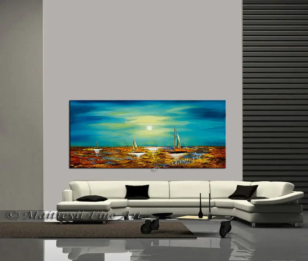 Large Ocean Art Oil Painting on Canvas Modern Wall Art Seascape - Ocean Journey 2