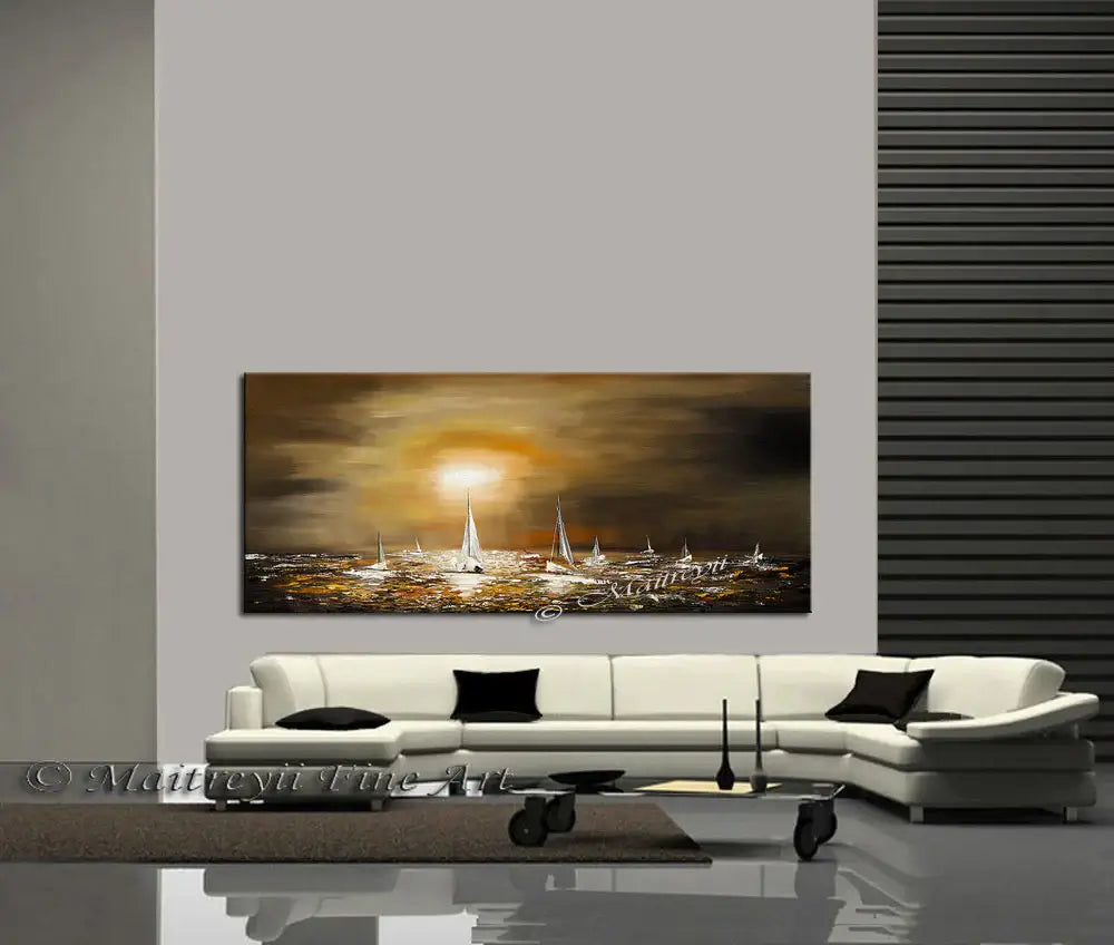 Large Ocean Art Oil Painting on Canvas - Modern Wall Art Seascape - Ocean Journey 3