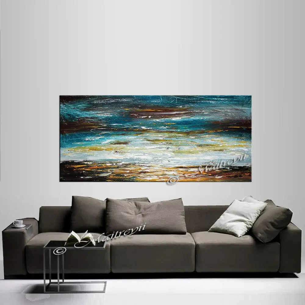 Large Ocean Art Painting in Blue and Turquoise