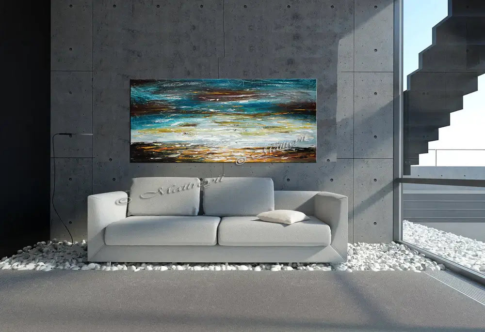 Large Ocean Art Painting in Blue and Turquoise