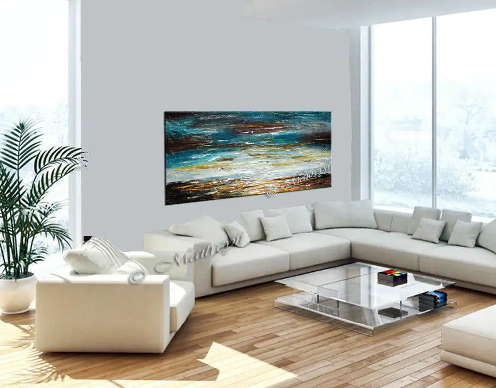 Large Ocean Art Painting in Blue and Turquoise