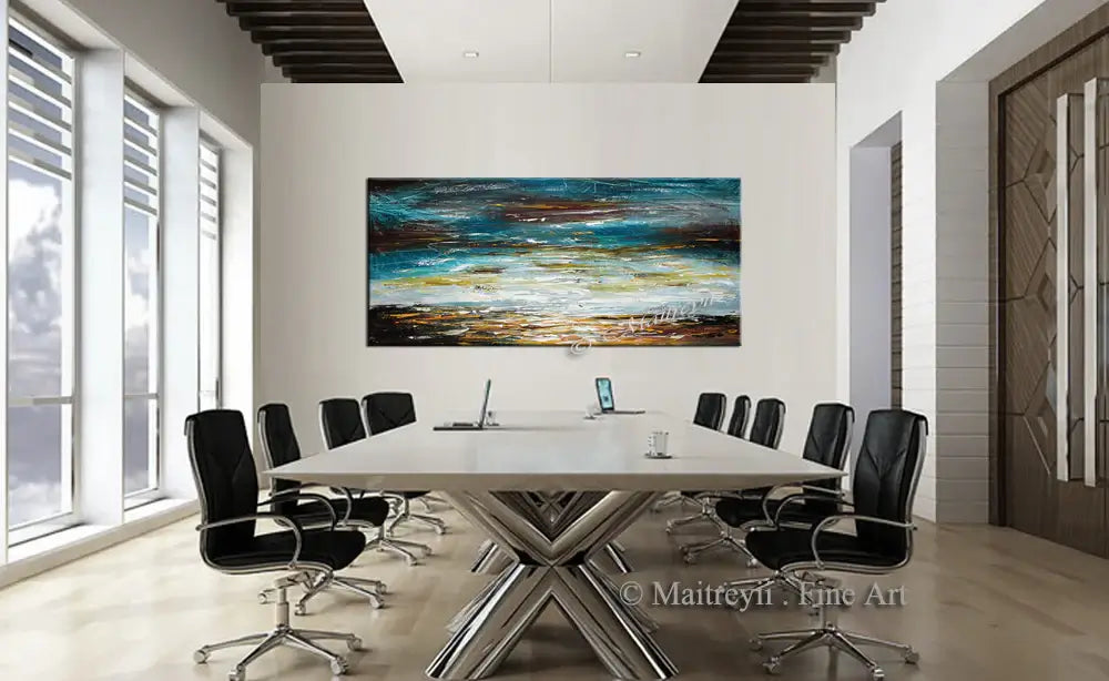 Large Ocean Art Painting in Blue and Turquoise