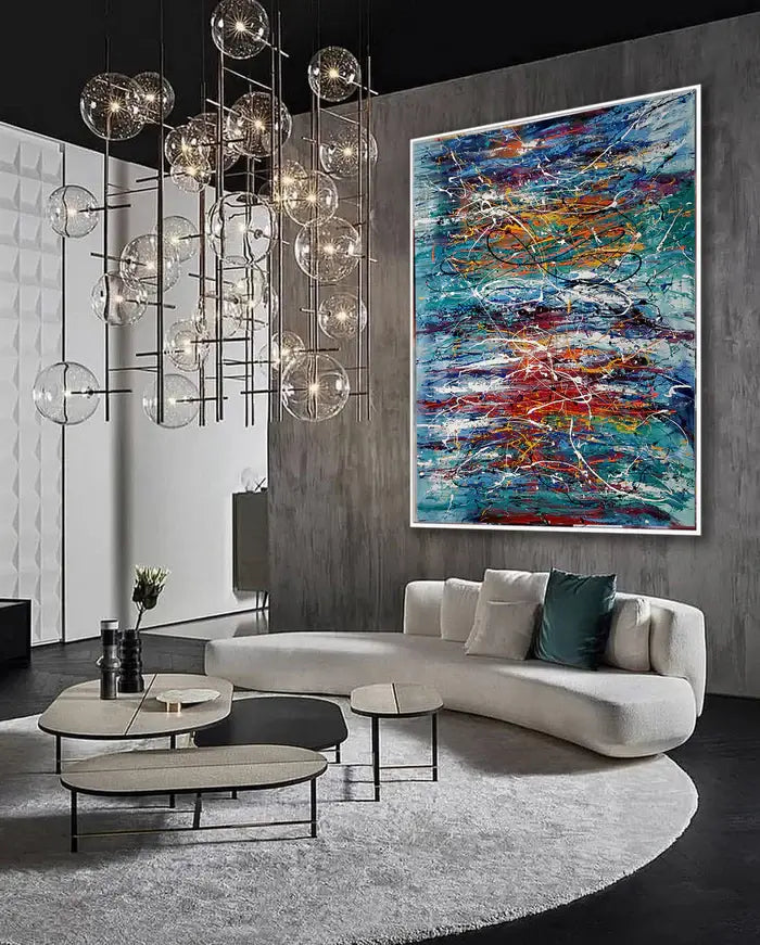 Abstract Angel Paintings showcased in a modern living room with stylish decor and ambient lighting.