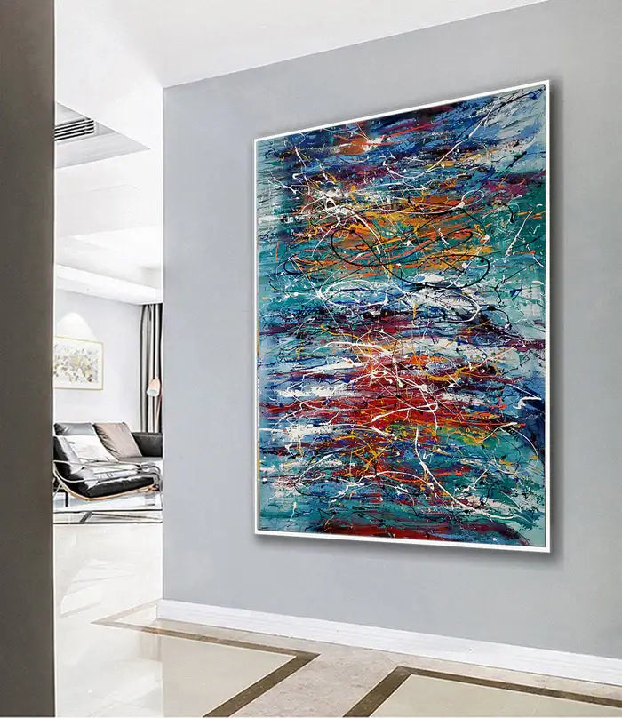 Abstract Angel Paintings displayed in a modern interior, showcasing vibrant colors and dynamic textures.