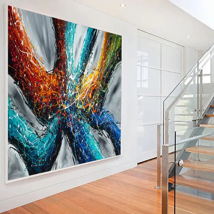 Large Modern Art Painting on Canvas featuring vibrant colors in a stunning home setting.