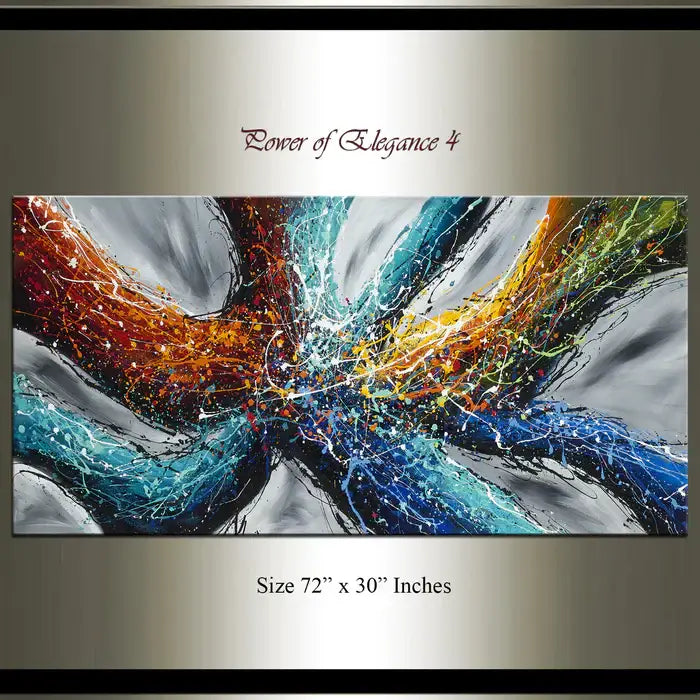 Large Modern Art Painting on canvas, vibrant colors and abstract design, Power of Elegance 4, size 72" x 30".