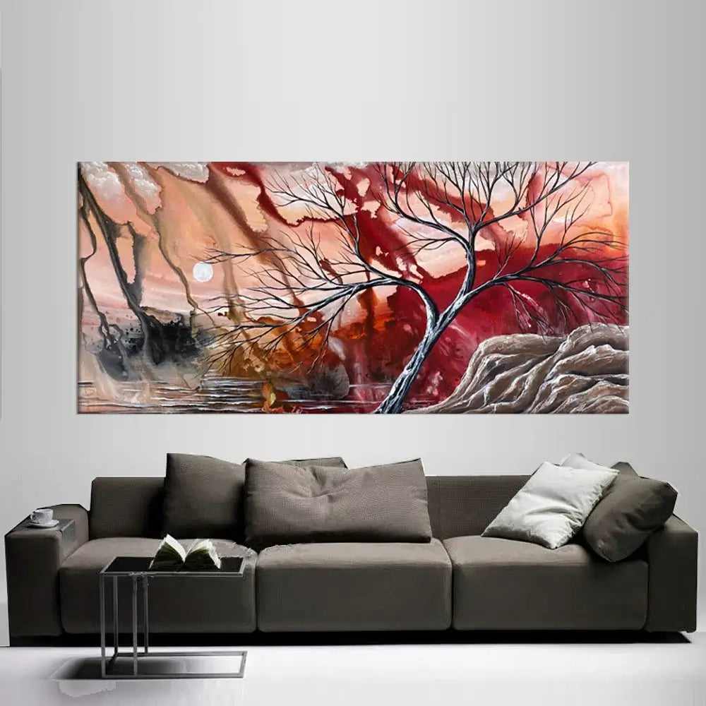 Red Abstract Landscape – Modern Abstract Red Wall Art on Canvas