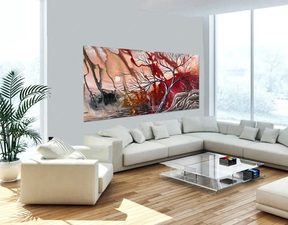 Red Abstract Landscape – Modern Abstract Red Wall Art on Canvas