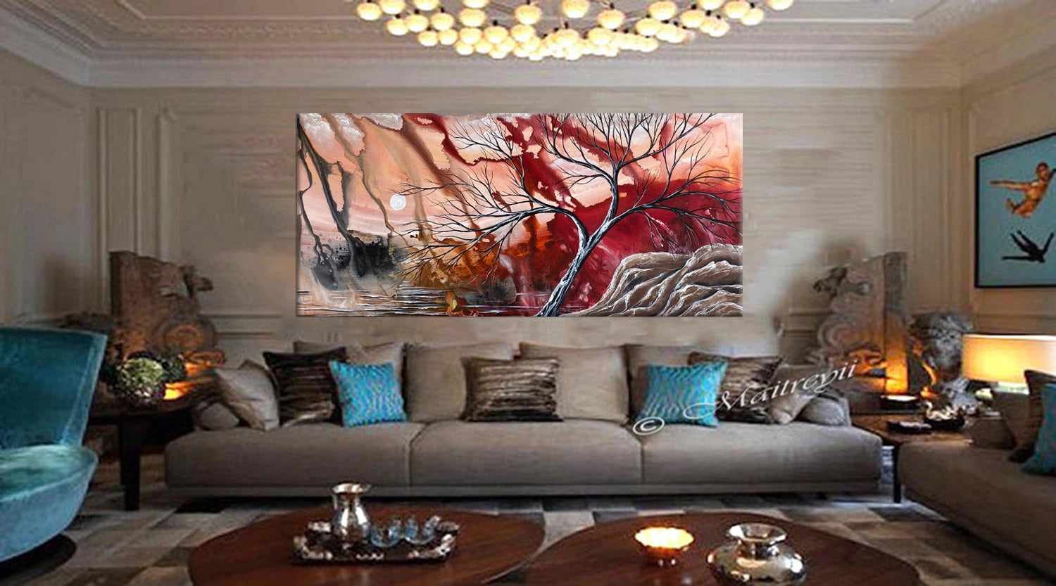 Red Abstract Landscape – Modern Abstract Red Wall Art on Canvas