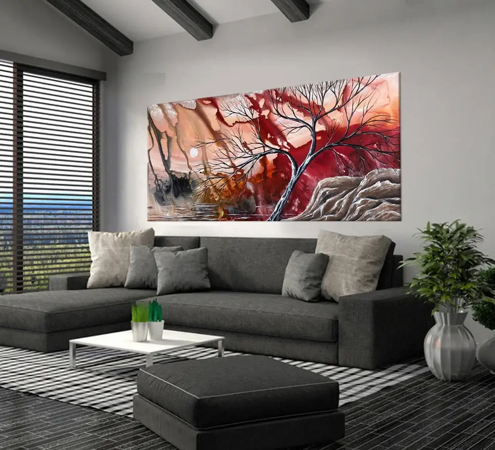Red Abstract Landscape – Modern Abstract Red Wall Art on Canvas