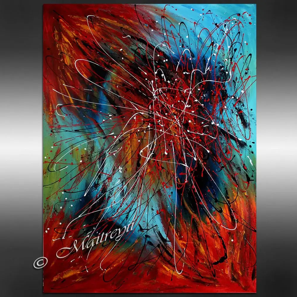 Red Painting On Canvas - Original abstract artwork by Maitreyii featuring vibrant colors and dynamic lines.