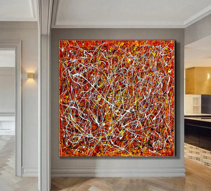 Red Painting Jackson Pollock Style Large art Vintage Style - Modern Wall Art - Red Vintage