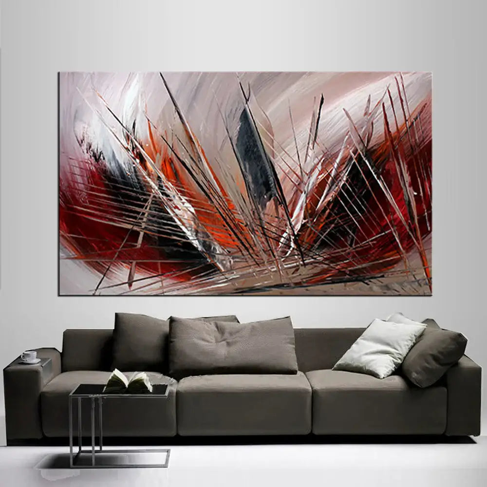 Red Abstract Art for Office – Hand-Painted Modern Canvas Wall Decor