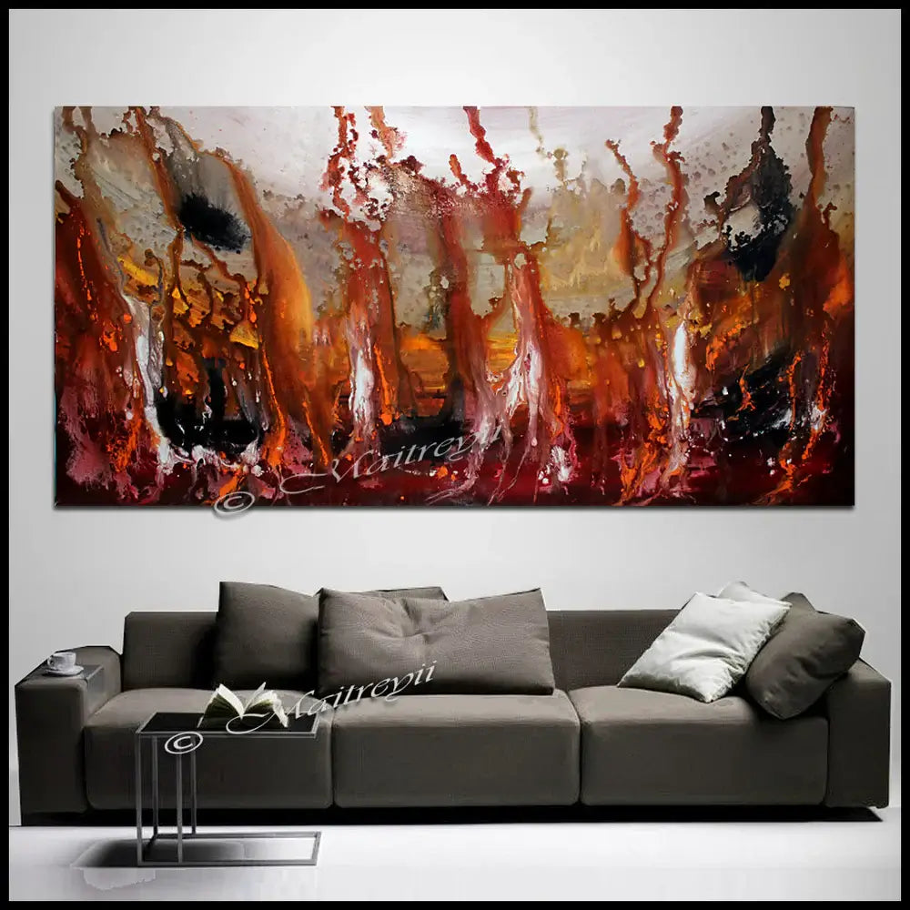 Abstract Paintings Modern Art - Handmade canvas artwork by Maitreyii, featuring vibrant reds and earthy tones.