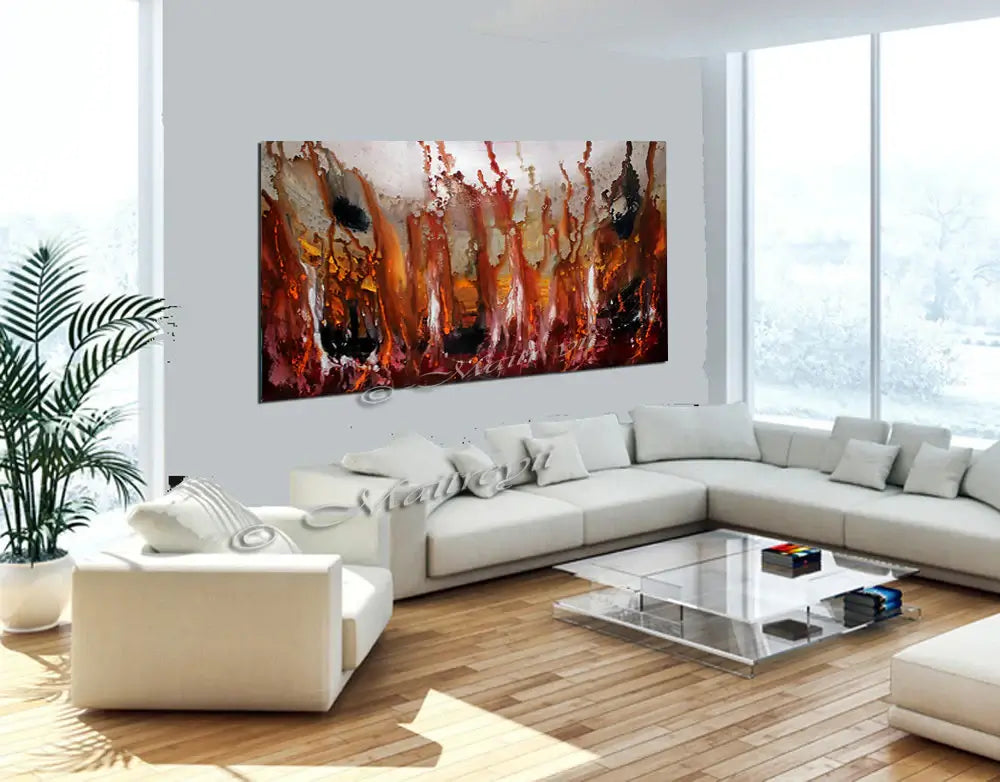 Abstract Paintings Modern Art - Handmade canvas artwork displayed in a modern living room with elegant decor.