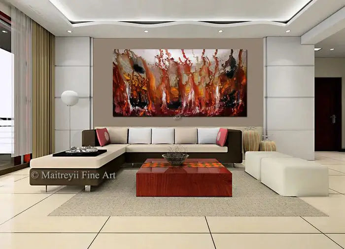 Abstract Paintings Modern Art displayed in a stylish living room, enhancing the decor with creativity and sophistication.