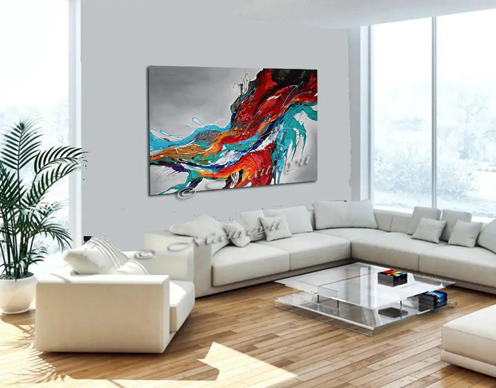 Large Abstract Paintings Red Modern Original Contemporary Art For Sale Oversize Luxury Style Handmade
