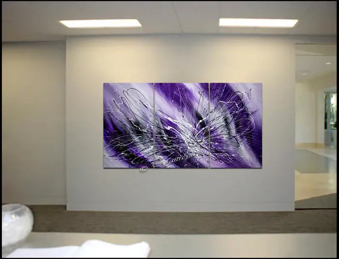 Framed Wall Art Purple Painting displayed in a modern office, showcasing deep purple tones and elegant design.