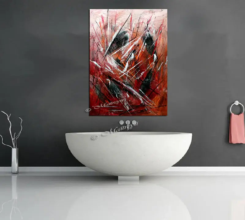 Red Abstract Modern Art Oil Painting on Canvas Modern Wall Art Amazing Abstract Gold Flow Painting