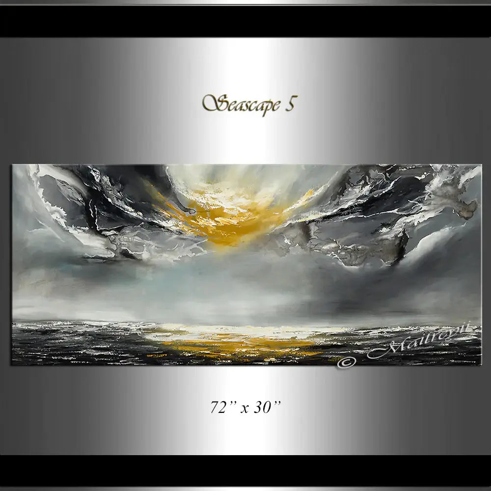 Large Ocean Art Painting on Canvas in Blue and White