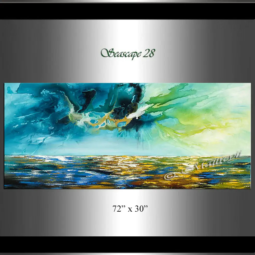 Large Ocean Art Oil Painting | Handmade Modern Wall Art - Seascape 28 with serene blue tones and fluid brushstrokes