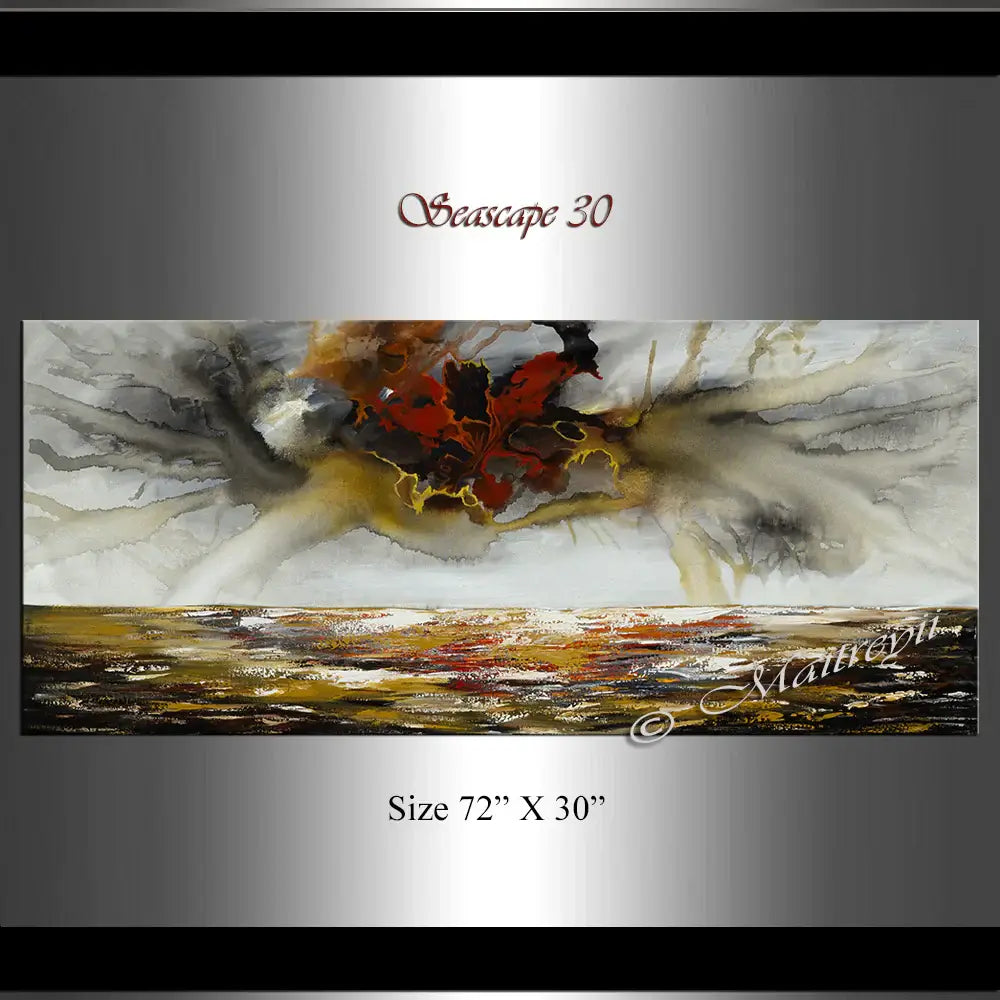 Large Ocean Art Oil Painting by Maitreyii features a dramatic seascape with vibrant colors and fluid brushwork