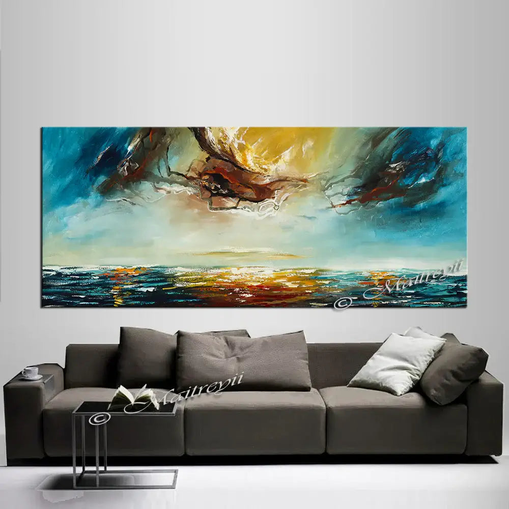 Large Ocean Art Oil Painting Blue Turquoise Seascape