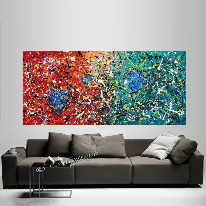 Gifts Diamond Painting - unique sparkling art piece displayed above a modern couch for vibrant home decor.