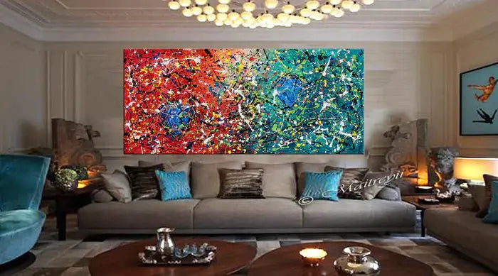Gifts Diamond Painting displayed in a modern living room, showcasing vibrant colors and sparkling art.