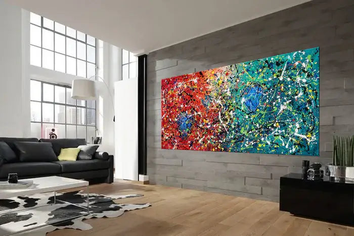 Gifts Diamond Painting displayed in a modern living room, showcasing vibrant colors and artistic elements for home decor.
