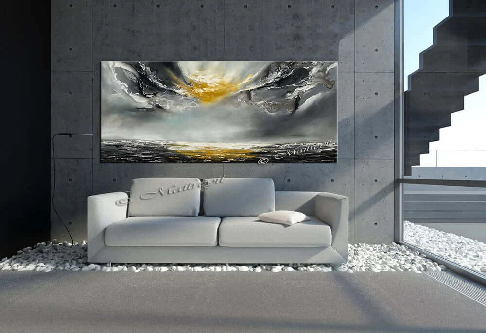 Large Ocean Art Painting on Canvas in Blue and White