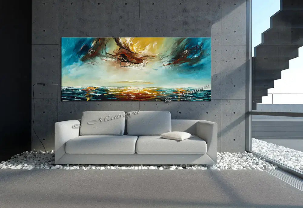 Large Ocean Art Oil Painting Blue Turquoise Seascape