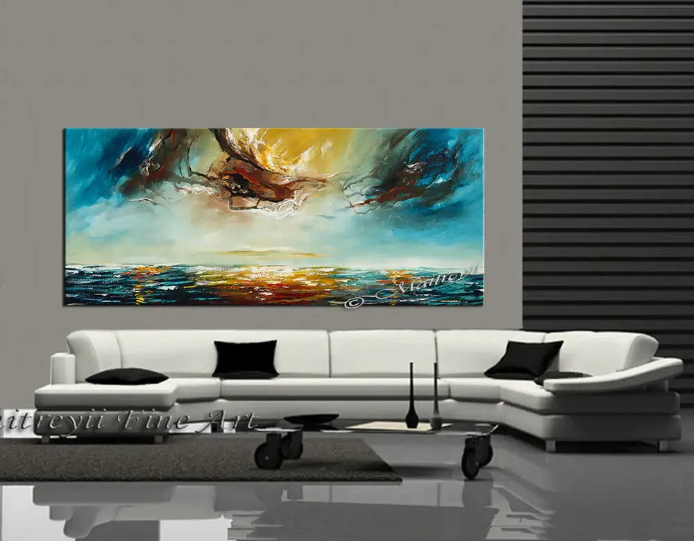 Large Ocean Art Oil Painting Blue Turquoise Seascape