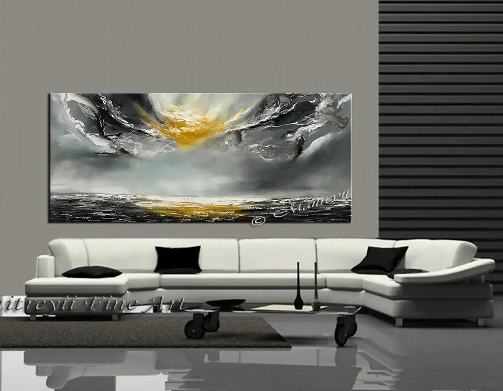 Large Ocean Art Painting on Canvas in Blue and White