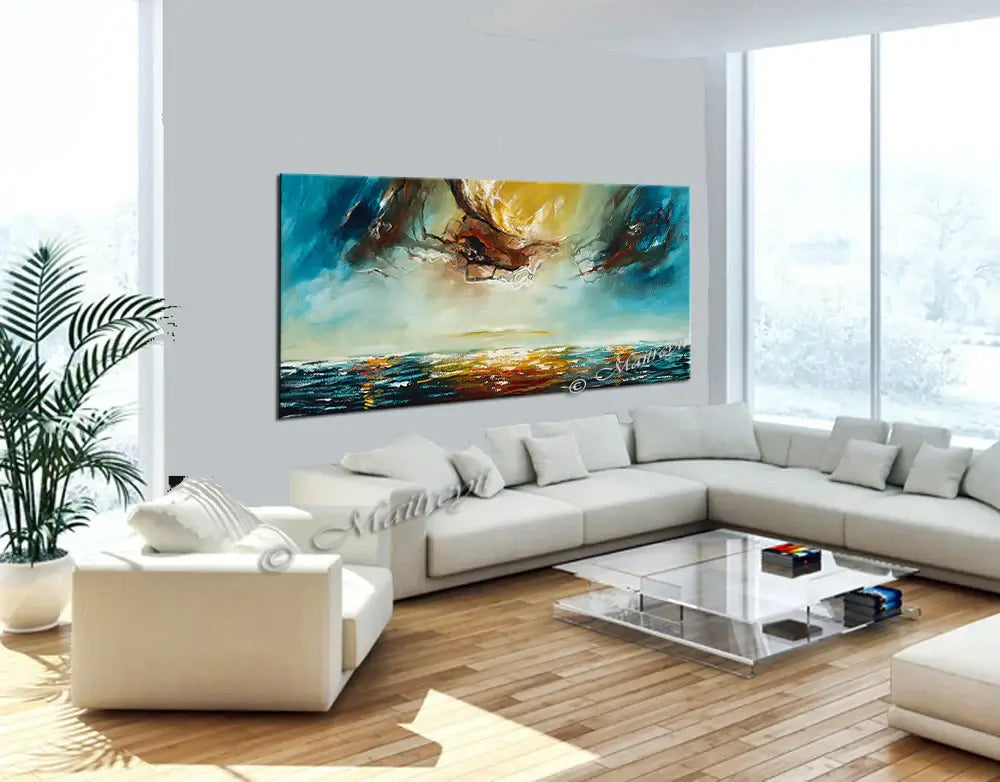 Large Ocean Art Oil Painting Blue Turquoise Seascape