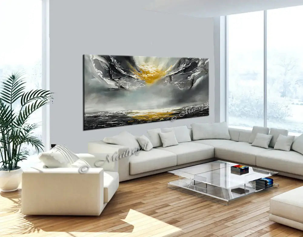 Large Ocean Art Painting on Canvas in Blue and White